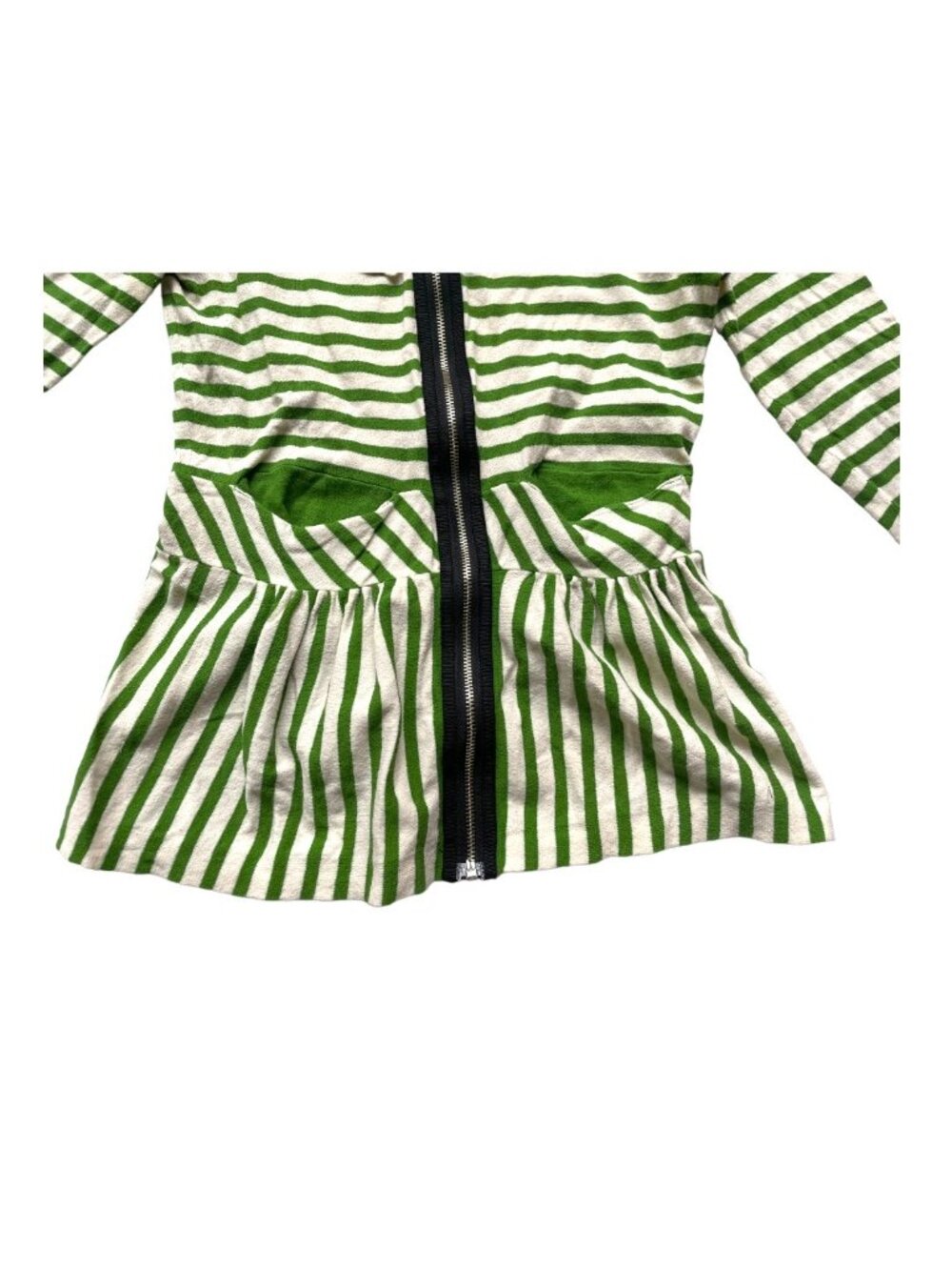 Moth Size XS Green Beige Striped 3/4 Sleeve Jacket - Picture 6 of 6